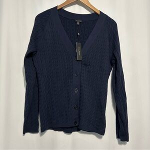 Talbots Women's Cable Knit V-Neck Cardigan Sweater Navy Blue Xl Cotton NWT